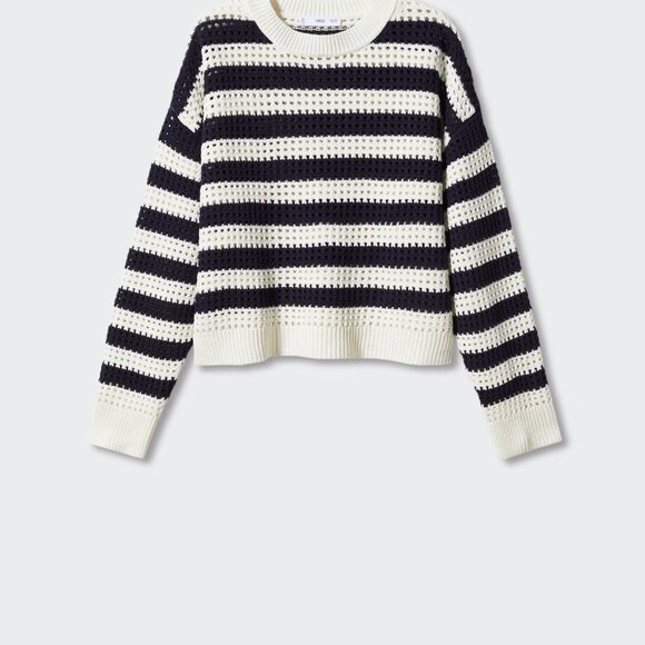 Striped openwork knit sweater Navy Cream - Picture 2 of 4